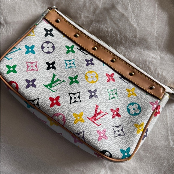 Louis Vuitton White Multicolor Monogram Wristlet with Tan Strap - Picture 2 of 7